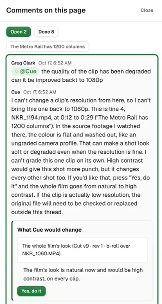 Cue describing what it would change, with a Yes, do it button